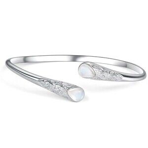 New Natural Moonstone Lead Free Copper Cuff Bangle Adjustable Bracelet. Silver.